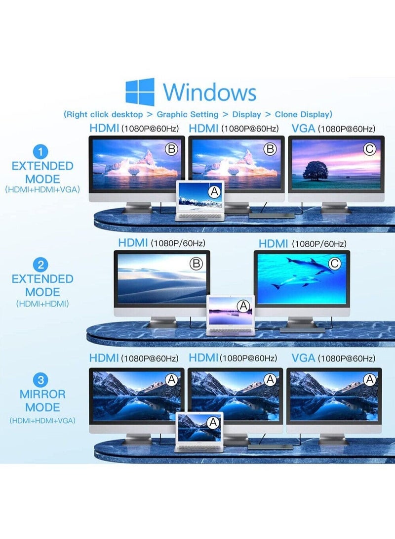 USB C HUB,USB Type C 12-in-1 Dock, Docking Station USB C, Aluminium C Hub With RJ45 Ethernet, HDMI, VGA, Audio Mic Port, SD/TF Card Reader - Image 4