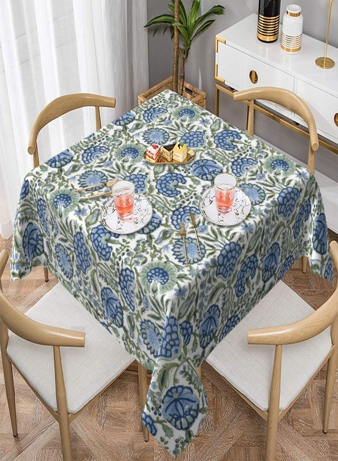 DAFENA Boho Square Tablecloth 54x54 Inch Blue Green Vintage Floral Table Cloth Chinoiserie Flower Spring Summer Table Covers Polyester Indoor Outdoor Farmhouse Tablecloths for Kitchen Dining Party - Image 1