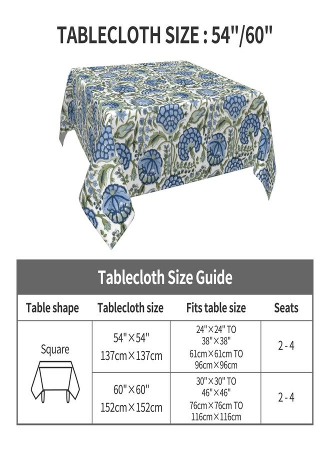 DAFENA Boho Square Tablecloth 54x54 Inch Blue Green Vintage Floral Table Cloth Chinoiserie Flower Spring Summer Table Covers Polyester Indoor Outdoor Farmhouse Tablecloths for Kitchen Dining Party - Image 4