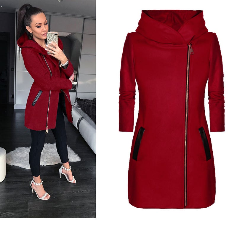 2020 Autumn and Winter wish New AliExpress fashion side zipper plus velvet coat hooded jacket vests factory spot Red  - Image 3