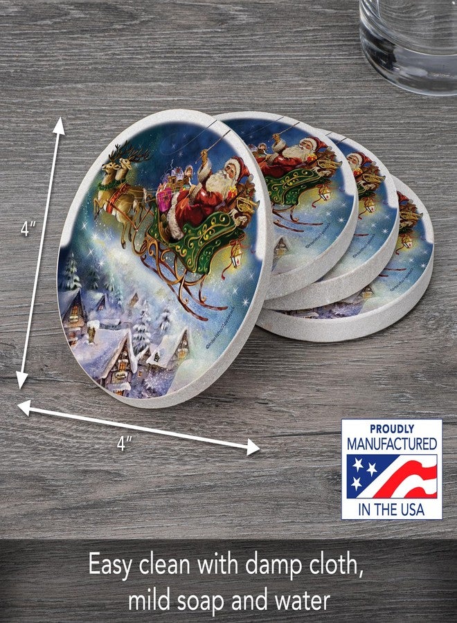 ثيريستي ستون مجموعة قواعد أكواب من الحجر الرملي الطبيعي على شكل زلاجة سانتا من ثيرستيستون، 4 قطع، صديقة للبيئة، ماصة، سهلة التنظيف - Image 2