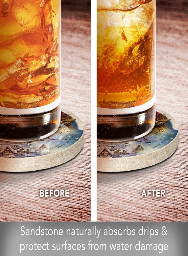 ثيريستي ستون مجموعة قواعد أكواب من الحجر الرملي الطبيعي على شكل زلاجة سانتا من ثيرستيستون، 4 قطع، صديقة للبيئة، ماصة، سهلة التنظيف - Image 5