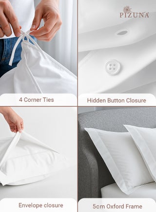 Pure Combed Cotton GCC King Duvet Cover 220x240 cm White, 400 Thread Count Cool Breathable 100% Long Staple Cotton Sateen Weave Quilt Cover with 2 Pillowcases (White Bedding Set) - view 4