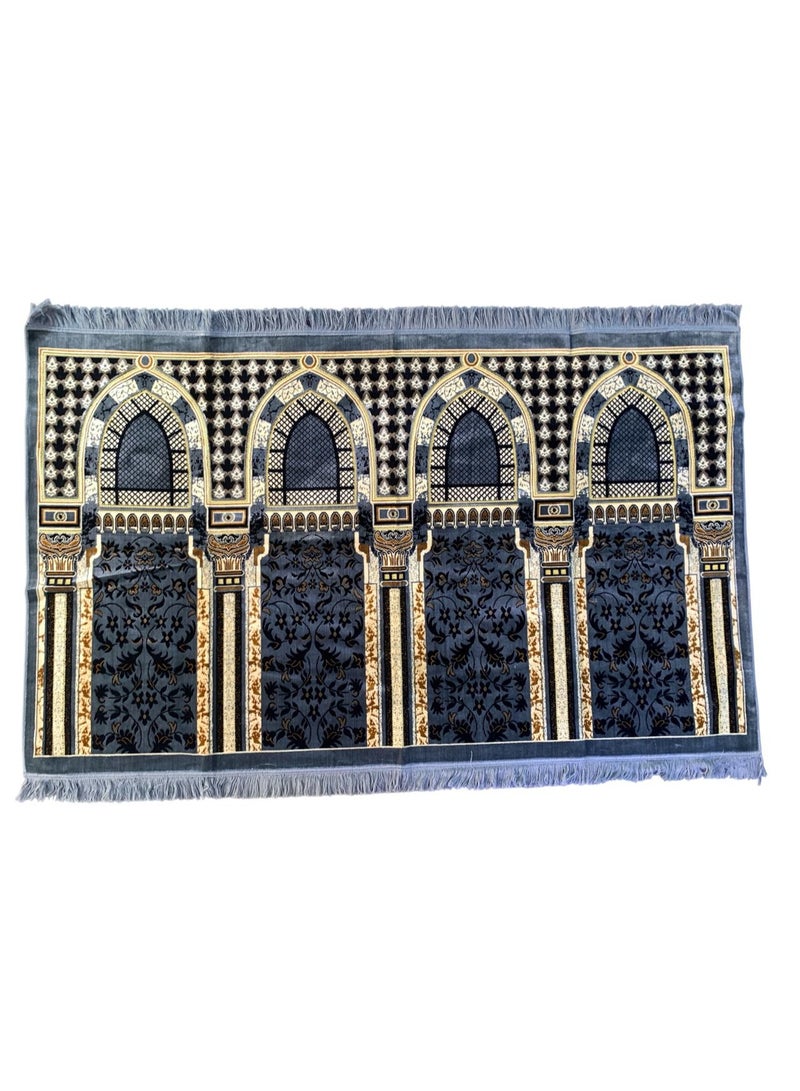 سجادة صلاة إسلامية عائلية | سجادة صلاة لأربعة أشخاص | مصلّى | متعددة الألوان | تصميم مزخرف | نقوش هندسية | حواف مقوسة مزينة بالشراشيب | ملمس مخملي | 4 أشخاص (رمادي) - Image 4