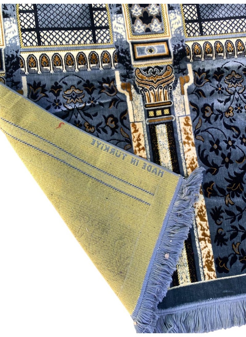 سجادة صلاة إسلامية عائلية | سجادة صلاة لأربعة أشخاص | مصلّى | متعددة الألوان | تصميم مزخرف | نقوش هندسية | حواف مقوسة مزينة بالشراشيب | ملمس مخملي | 4 أشخاص (رمادي) - Image 5