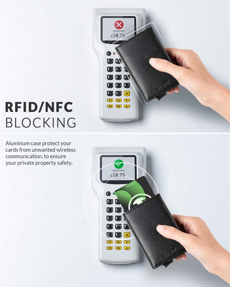 VULKIT Pop up Wallet Minimalist Cash Wallets RFID Blocking Leather Smart Credit Card Holder with Magnetic Closure for Men (Cross Black) - Image 4