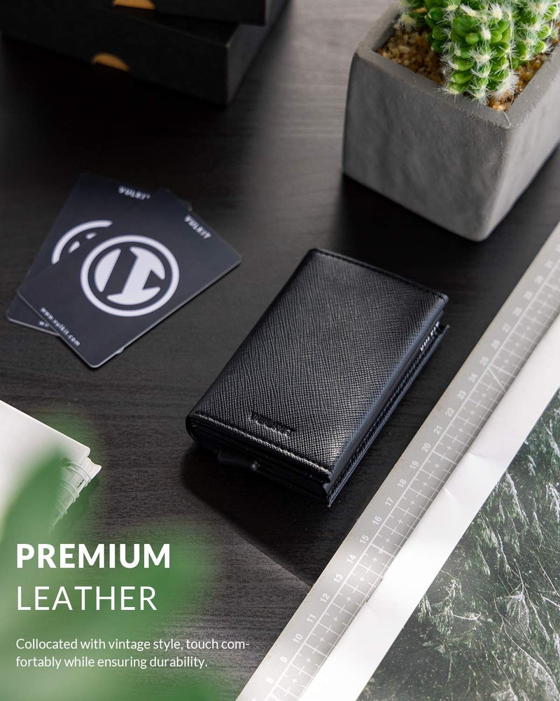VULKIT Pop up Wallet Minimalist Cash Wallets RFID Blocking Leather Smart Credit Card Holder with Magnetic Closure for Men (Cross Black) - Image 5