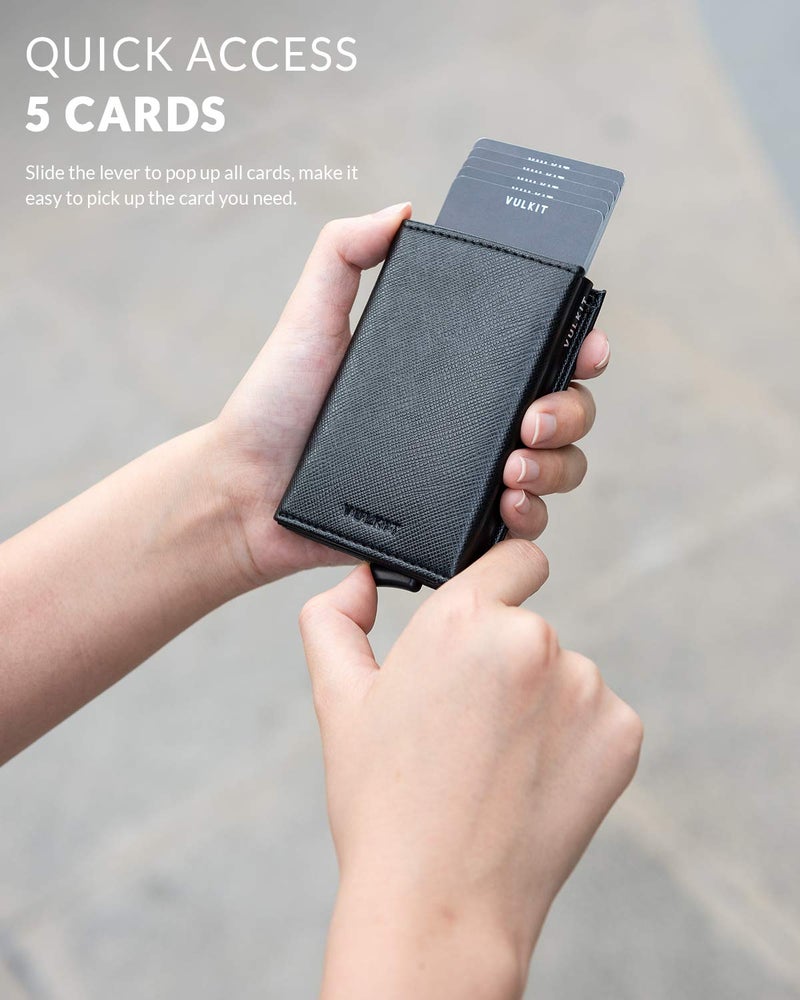 VULKIT Pop up Wallet Minimalist Cash Wallets RFID Blocking Leather Smart Credit Card Holder with Magnetic Closure for Men (Cross Black) - Image 2