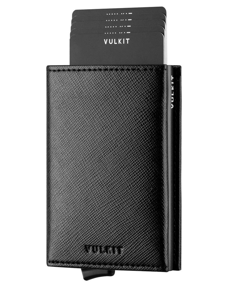 VULKIT Pop up Wallet Minimalist Cash Wallets RFID Blocking Leather Smart Credit Card Holder with Magnetic Closure for Men (Cross Black) - Image 1