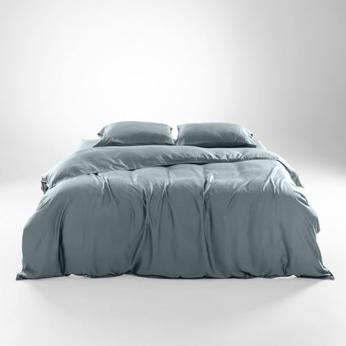 Olive + Crate Queen Size Tencel Duvet Cover Set - Hypoallergenic, Cooling Eucalyptus Duvet Cover for Hot Sleepers with Two Pillowcases - Basalt Blue 3-Piece - Image 1
