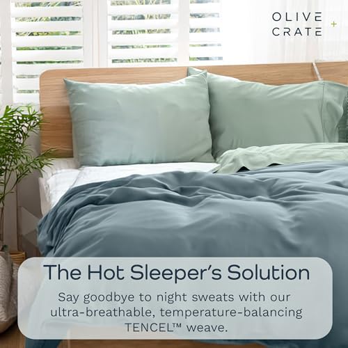Olive + Crate Queen Size Tencel Duvet Cover Set - Hypoallergenic, Cooling Eucalyptus Duvet Cover for Hot Sleepers with Two Pillowcases - Basalt Blue 3-Piece - Image 2