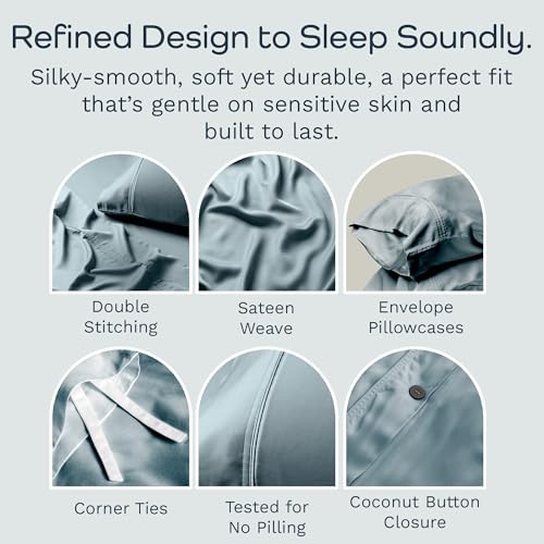 Olive + Crate Queen Size Tencel Duvet Cover Set - Hypoallergenic, Cooling Eucalyptus Duvet Cover for Hot Sleepers with Two Pillowcases - Basalt Blue 3-Piece - Image 5