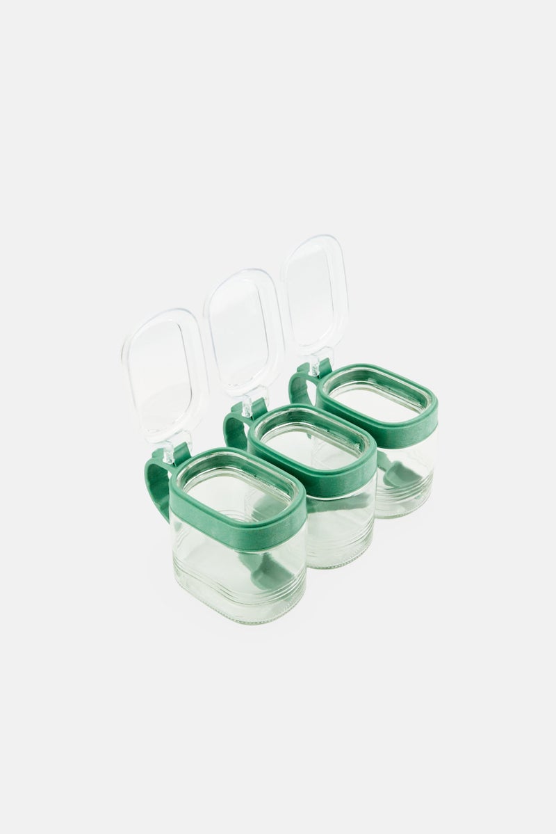 Alta 3 Pcs Wheat Fiber Glass Seasoning Jar Set With Tray, Green - Image 3