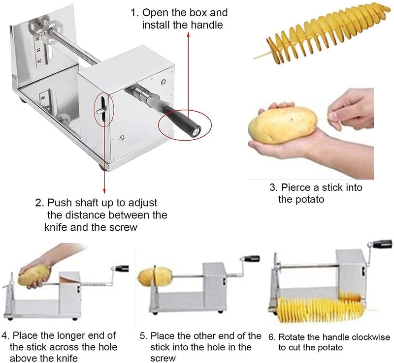 WALITO Stainless Steel Potato Slicer Potato Twister Machine Manual Stainless Steel Twisted Potato Slicer Potato Slicer Machine for Chips Size 6 x 55 x 113 inches - Image 4