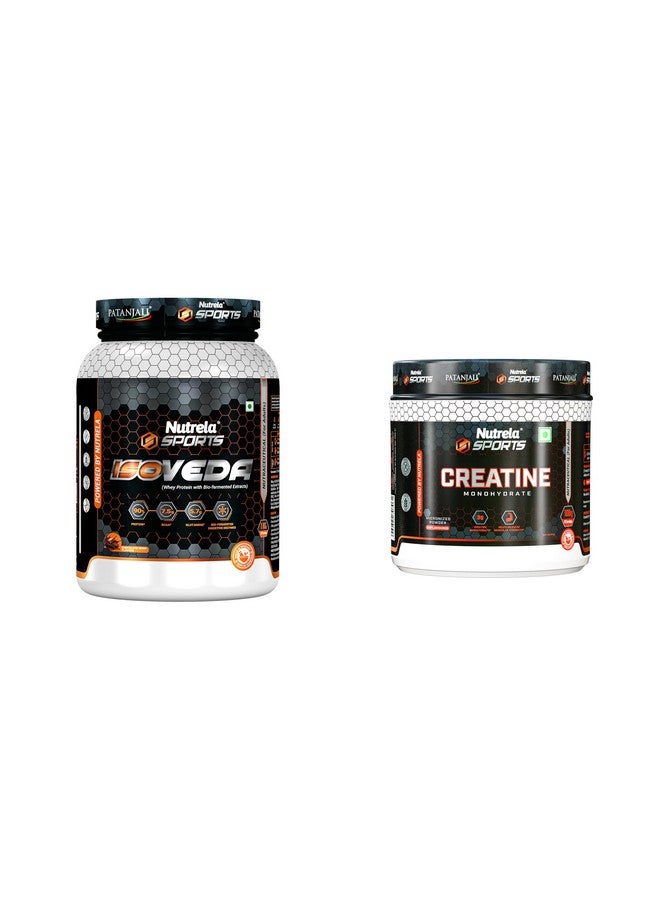 NUTRELA Combo Sports Isoveda Chocolate 1 Kg & Creatine Monohydrate 100 G.,Powder,2 Count,33 Servings - Image 1