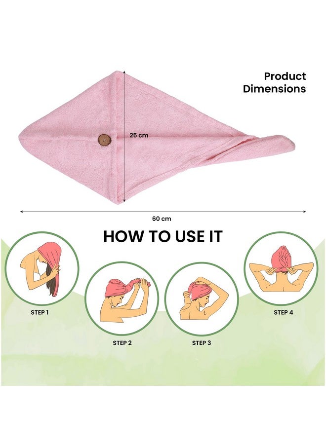 Mush - Mush Bamboo Hair Towel Wrap | Absorbent Towel Hair-Drying | Hair Care Combo | Super Quick-Drying| Adjustable Buttons to Wrap Around Hair 500 GSM (Baby Pink) - Image 1