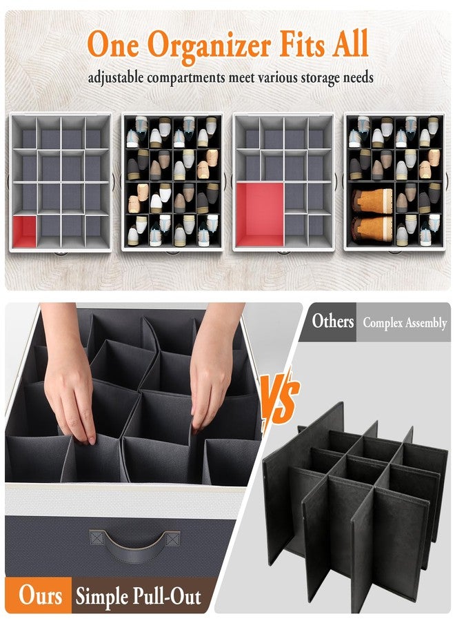 StoreHappily Shoe Organizer for Closet - 2 Packs Hold up to 32 Pairs, Large Shoe Storage Organizer Containers with Adjustable Dividers, Clear Cover, Leather Handles for Heels, Boots, Sneakers (Gray) - Image 3