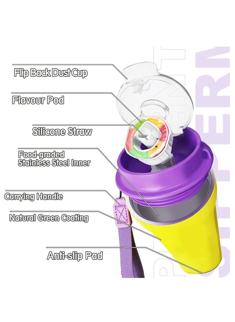 SYOSI - Air Flavoured Water Bottle with Straw & 5 Scent Flavoured Pods, 450ML Vacuum Insulated Metal Drinking Bottle BPA Free & Leakproof, Fruity Extract Ring 0 Sugar 0 Calorie - Image 1