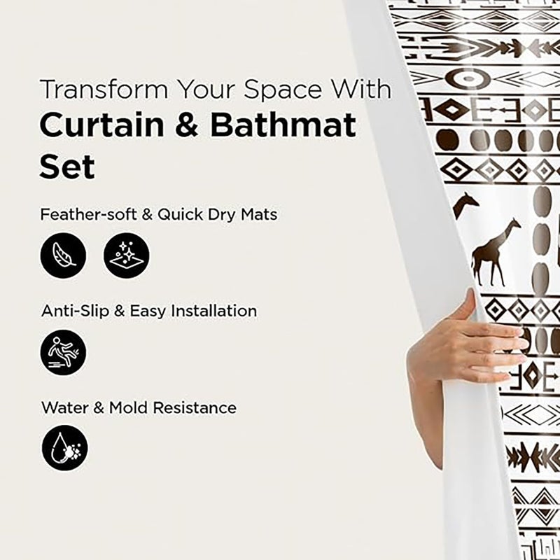 Homestic Shower Curtain & Bathmat Set | Non-Slip Bath mats for Bathroom | Easy-Slide Curtains | Polyester Curtain or Bathmat for Bath D?cor | YF211-3T | 3 Pcs Set | Multicolor - Image 2