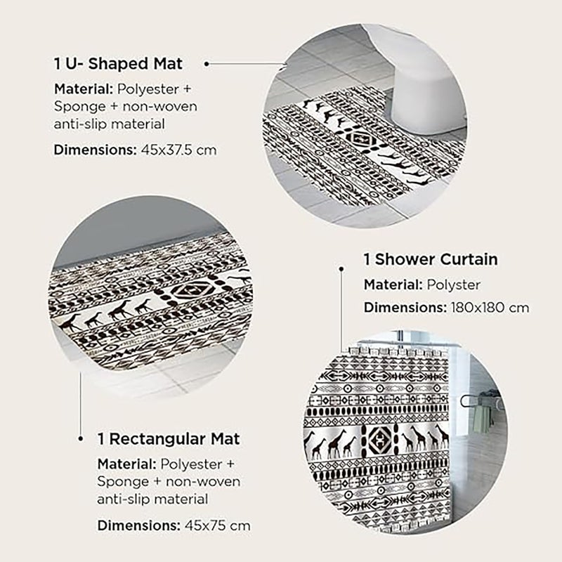 Homestic Shower Curtain & Bathmat Set | Non-Slip Bath mats for Bathroom | Easy-Slide Curtains | Polyester Curtain or Bathmat for Bath D?cor | YF211-3T | 3 Pcs Set | Multicolor - Image 3