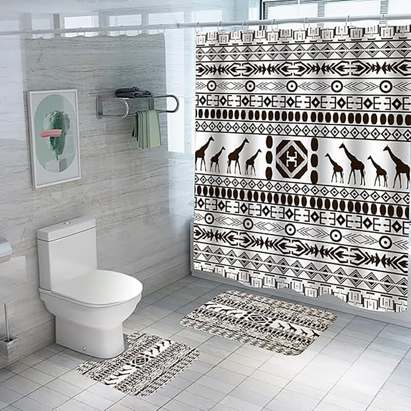 Homestic Shower Curtain & Bathmat Set | Non-Slip Bath mats for Bathroom | Easy-Slide Curtains | Polyester Curtain or Bathmat for Bath D?cor | YF211-3T | 3 Pcs Set | Multicolor - Image 1