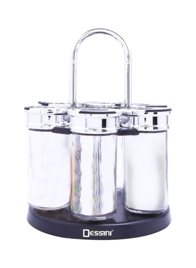 DESSINI 6-Piece Glass Spice Jar Clear/Silver/Black 18x22x18cm - Image 1