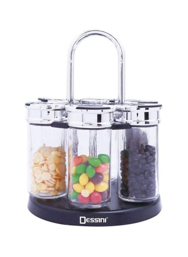 DESSINI 6-Piece Glass Spice Jar Clear/Silver/Black 18x22x18cm - Image 2