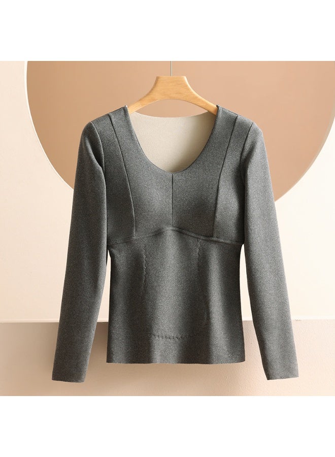 NIBEMINENT Women  Autumn Winter  Thermal Underwear Tops Female Plus Velvet Bottoming Shirts Ladies Slim Fit Solid Warm Tops - Image 1