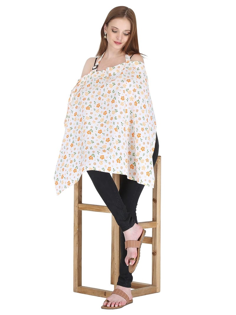 Switchon Feeding Apron Cover Cotton Maternity Baby Breastfeeding Multipurpose for Mothers (White-Orange) - Image 3