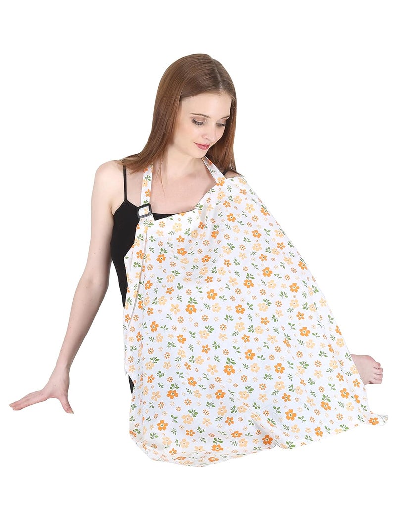 Switchon Feeding Apron Cover Cotton Maternity Baby Breastfeeding Multipurpose for Mothers (White-Orange) - Image 4