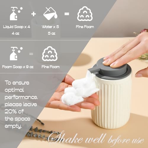 ABBI NIMO Beige Ceramic Foaming Soap Dispenser, Speckled Rippled 12 oz Bottle with Gray Silicone Pump, Foam Dispenser for Kitchen or Bathroom, Speckled Beige - Image 3