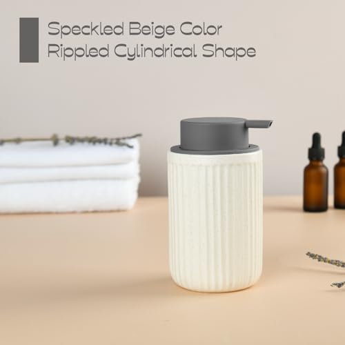 ABBI NIMO Beige Ceramic Foaming Soap Dispenser, Speckled Rippled 12 oz Bottle with Gray Silicone Pump, Foam Dispenser for Kitchen or Bathroom, Speckled Beige - Image 4