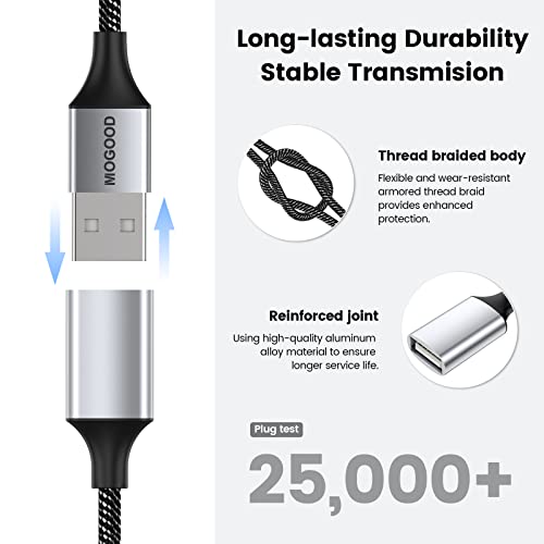 MOGOOD USB Extension Cable,USB A Male to 2 Female Extension Cord Durable USB Splitter Cable Nylon Braided Fast Data Transfer Compatible with Printer, USB Keyboard, Flash Drive, Hard Drive, PlayStation - Image 5
