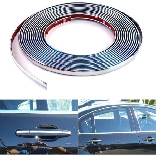 DETACHI Side Window Chrome Beading Roll for Car, Custom Plated Decoration Trim Seal Strip Line, Car Door, Edge, Mirror Guards Protector, Universal Fit(10MMX10M, Silver) - Image 1