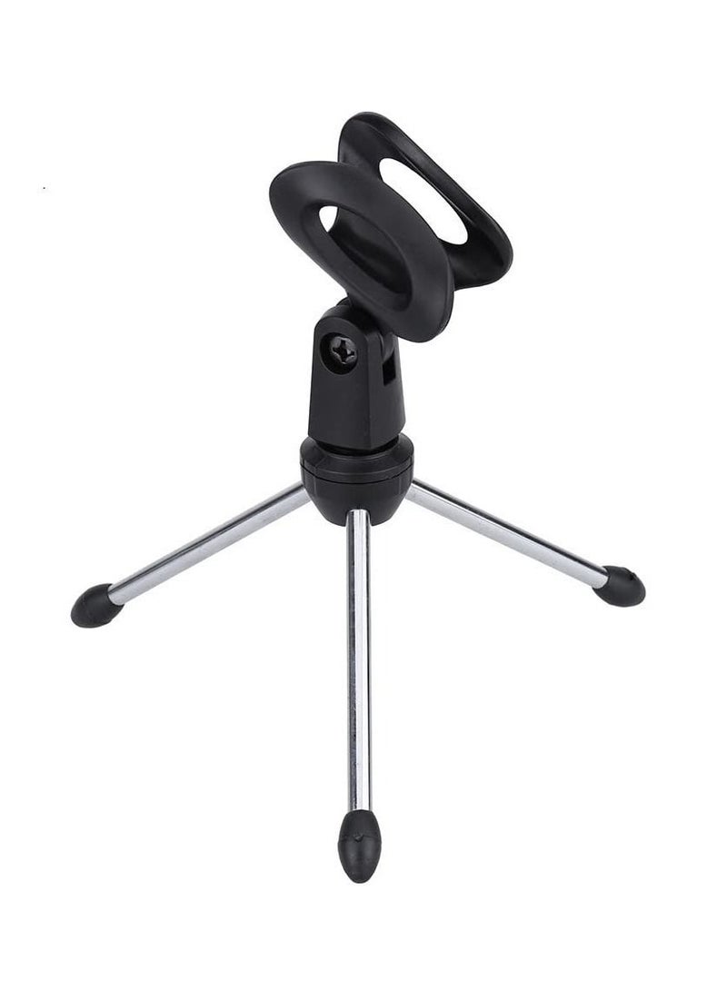 Black Desktop Microphone Stand Table Plastic Mini Mic Clip Tripod Holder  - Image 1