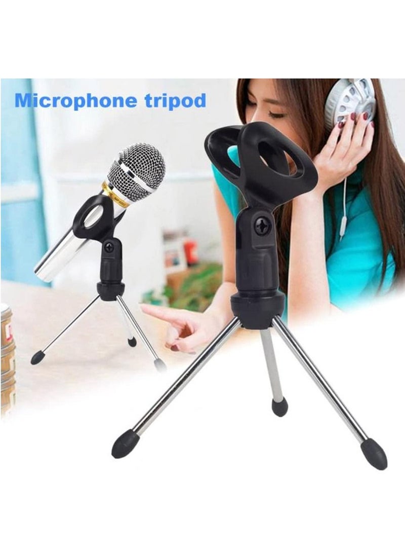 Black Desktop Microphone Stand Table Plastic Mini Mic Clip Tripod Holder  - Image 4