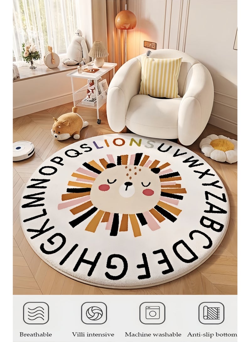 سجادة أطفال دائرية برسومات كرتونية، قابلة للغسل، سجادة زحف للأولاد والبنات، سجادة دائرية لطيفة، مناسبة لغرف الأطفال وغرف النوم وغرف اللعب، مضادة للانزلاق، قابلة للغسل، سجادة أرضية دائرية تعليمية لتزيين المنزل. مصنوعة من الكشمير الصناعي الناعم، (100*100 سم). - Image 2