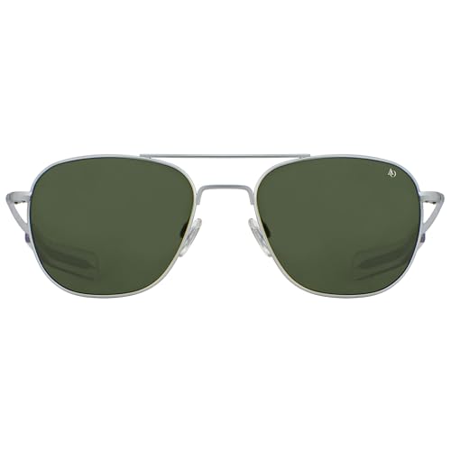 AO Original Pilot Sunglasses - Matte Silver - Calobar Green SkyMaster Glass Lenses - Bayonet Temple - 55-20-140 - Image 3
