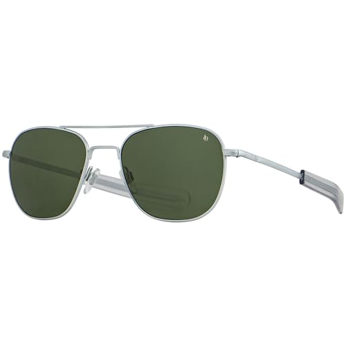 AO Original Pilot Sunglasses - Matte Silver - Calobar Green SkyMaster Glass Lenses - Bayonet Temple - 55-20-140 - Image 1