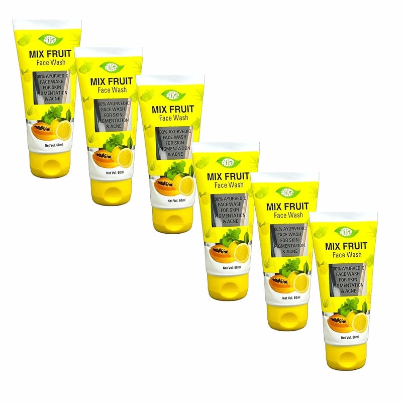 Meghdoot Mix Fruit Face Wash for All Skin Types Refreshes Cleanses and Hydrates with Natural Fruit Extracts for Smooth Glowing Skin 60ml Pack of 6 - Image 1