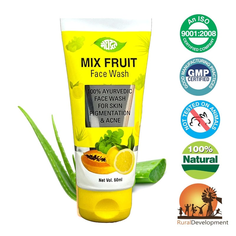 Meghdoot Mix Fruit Face Wash for All Skin Types Refreshes Cleanses and Hydrates with Natural Fruit Extracts for Smooth Glowing Skin 60ml Pack of 6 - Image 4
