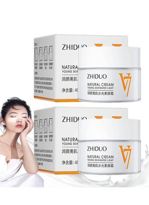 2PCS Natural Cream Young Skin Water Light, Moisturising Tone-Up Cream, V7 Deep Hydration Waterlight Makeup Cream, Korean Moisturising Face Cream (40g * 2)