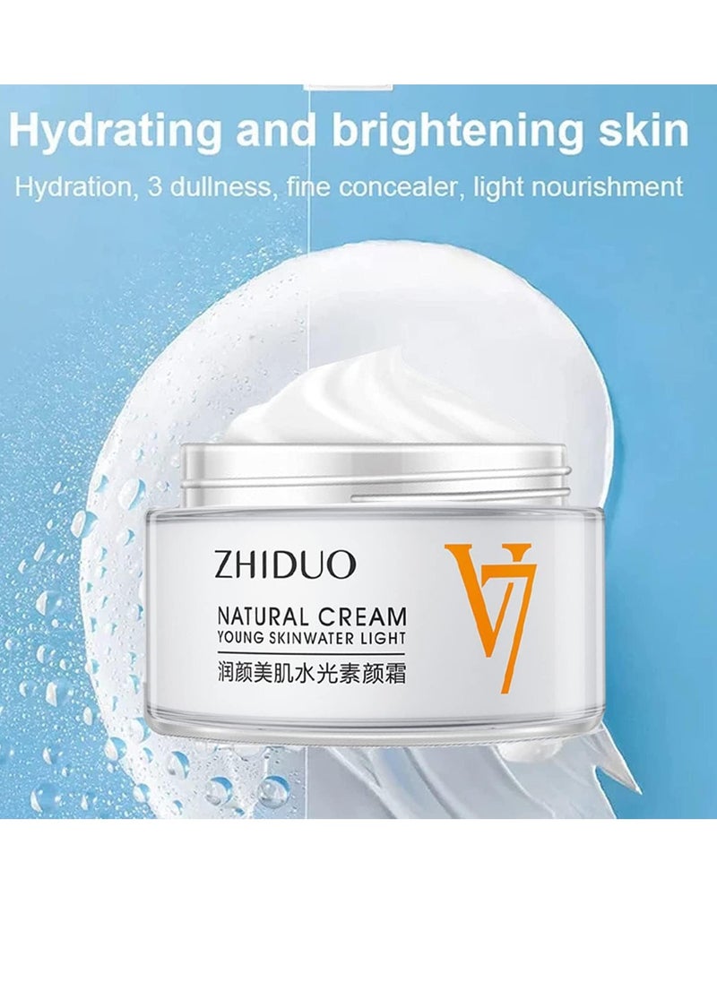 2PCS Natural Cream Young Skin Water Light, Moisturising Tone-Up Cream, V7 Deep Hydration Waterlight Makeup Cream, Korean Moisturising Face Cream (40g * 2)