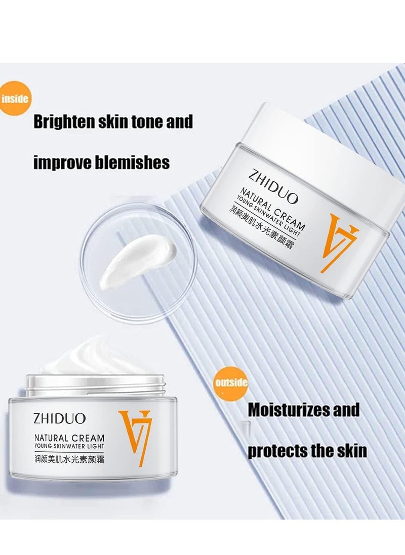 2PCS Natural Cream Young Skin Water Light, Moisturising Tone-Up Cream, V7 Deep Hydration Waterlight Makeup Cream, Korean Moisturising Face Cream (40g * 2)