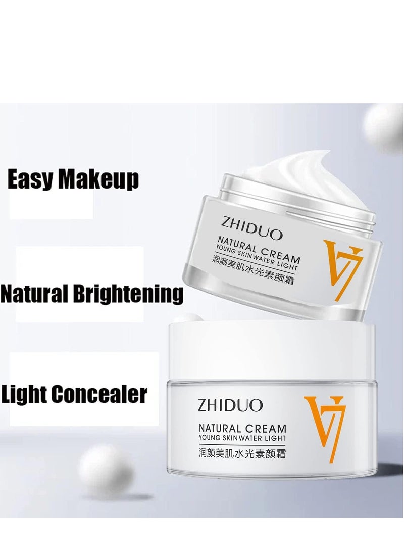 2PCS Natural Cream Young Skin Water Light, Moisturising Tone-Up Cream, V7 Deep Hydration Waterlight Makeup Cream, Korean Moisturising Face Cream (40g * 2)