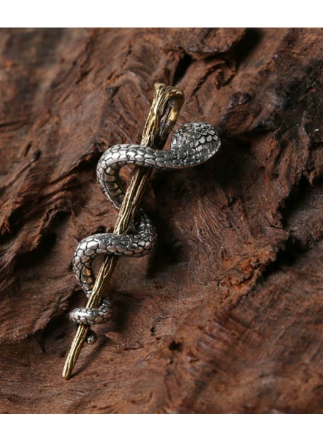 Neutral Red Zircon Snake - Men's Pendant, Ancient Egyptian Scepter Necklace Red Zircon Snake Sweatshirt Necklace Vintage Europe and the United States tide men and women car keychain accessories Vintage Silver Plated Necklace (Vintage Silver) - Image 3