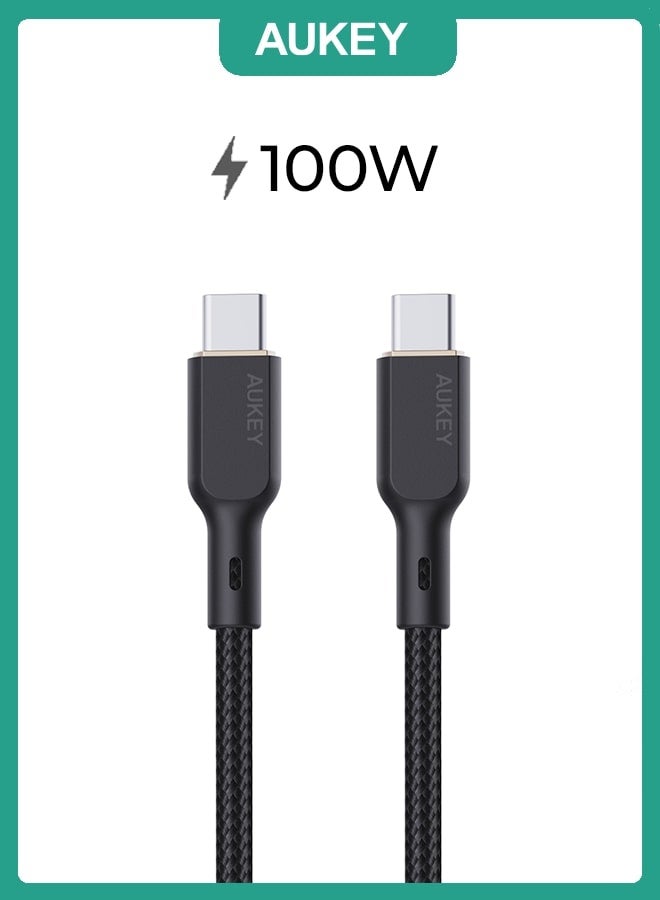 أوكي كيبل 100 واط سليكون مقوى شحن و مزامنة USB-C إلى USB-C طول 1م SCC101 أسود أسود - Image 1