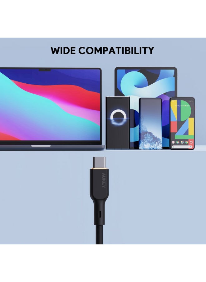 أوكي كيبل 100 واط سليكون مقوى شحن و مزامنة USB-C إلى USB-C طول 1م SCC101 أسود أسود - Image 5