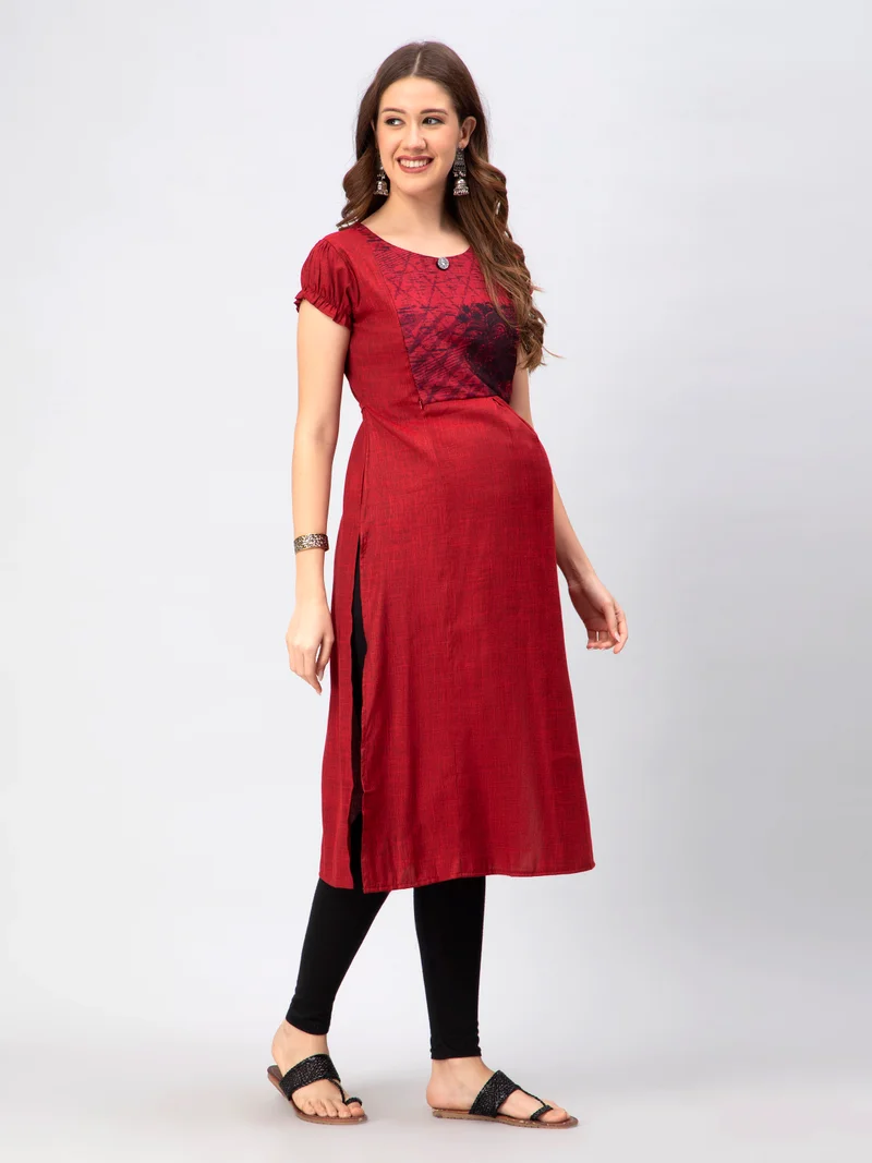 CEE 18 Women's Cotton Rayon Straight Maternity Feeding Kurti For Feeding with Zippers