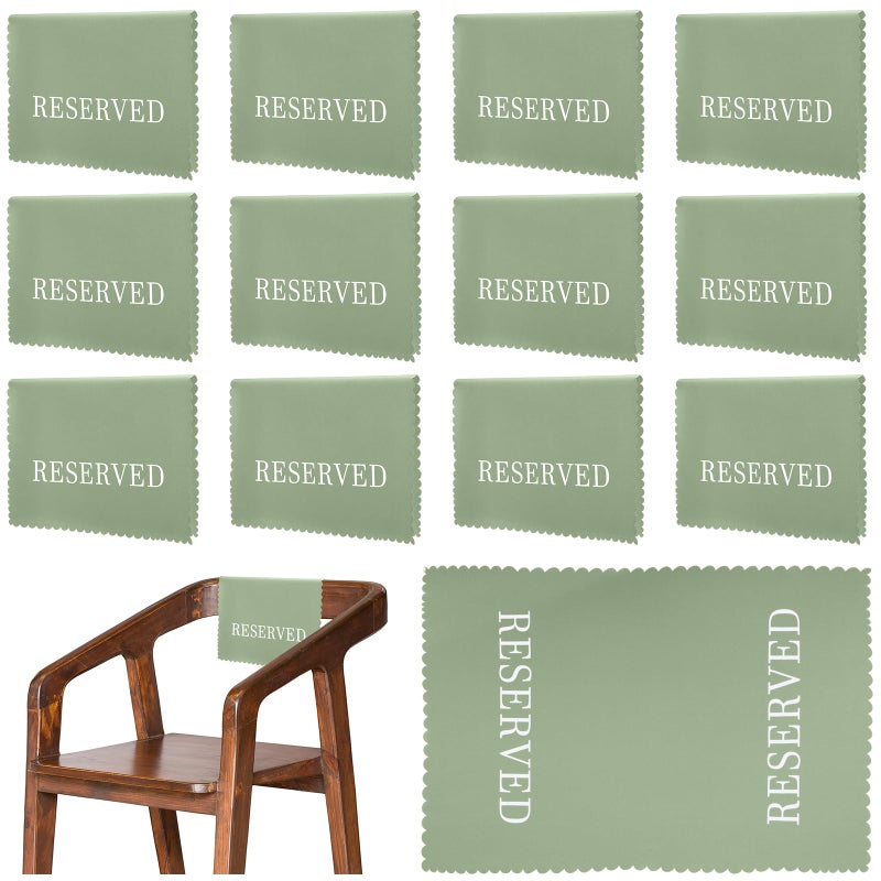 Breling Reserved Chair Signs Wedding Reserved Seating Signs for Church Pews 118 x 177 Inch Cloth Placeholder with Printed Words for Ceremony RestaurantsSage Green12 Pcs - Image 2